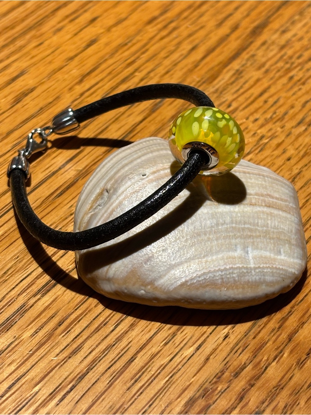 Pandora Yellow Murano Glass Bead Leather Bracelet